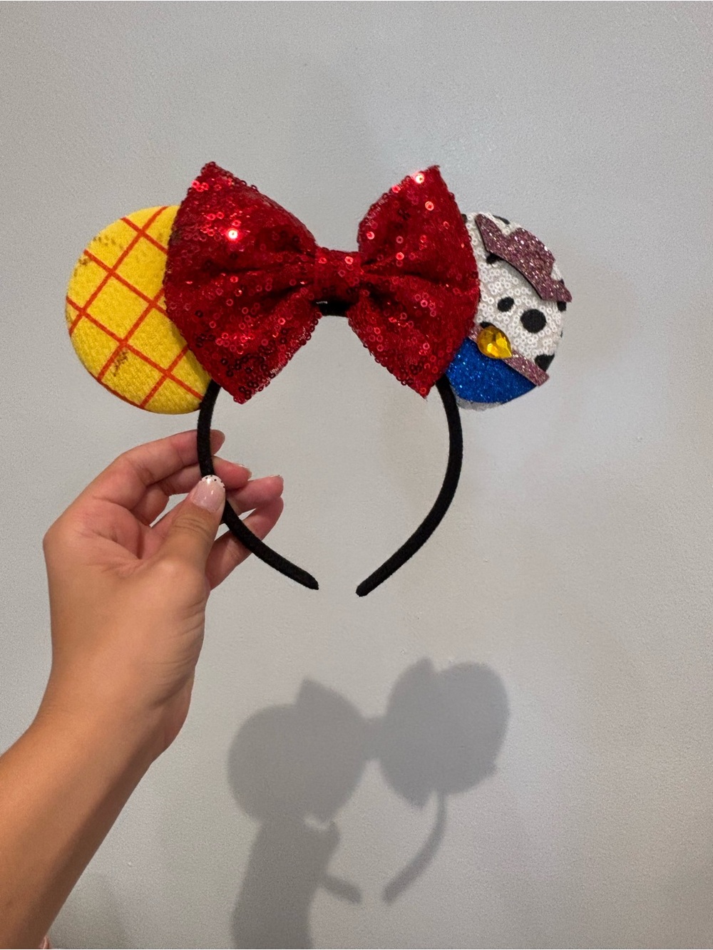 Disney Sequin Ear Headband with Red Bow and Yellow Ear